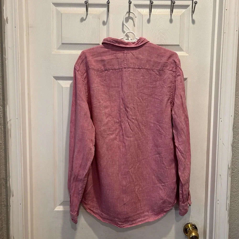 Banana Republic Mens Camden Standard Fit 100% Linen‎ Long Sleeve Shirt Red Large